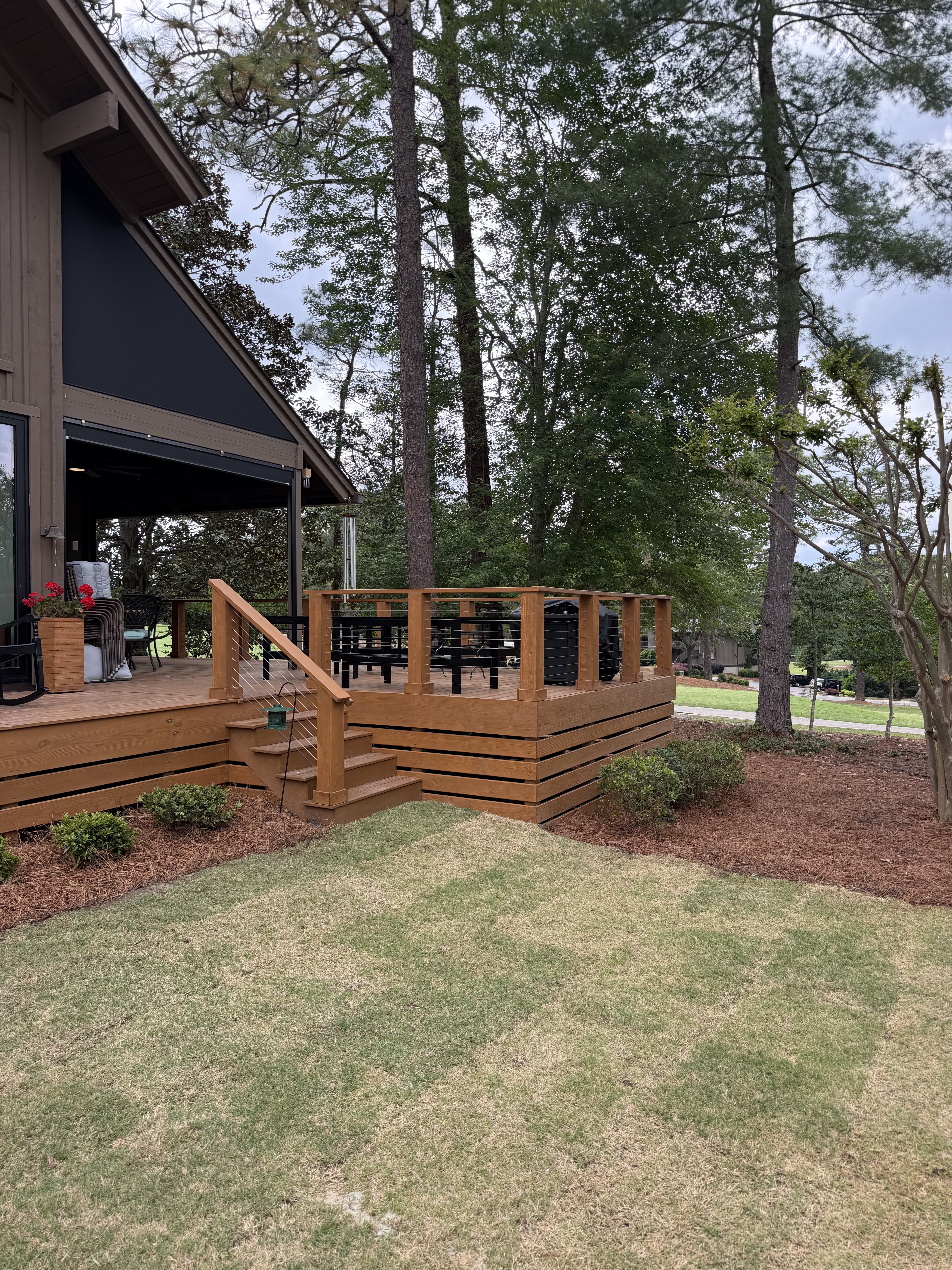 Foundation bed and deck area landscaping Moore County NC