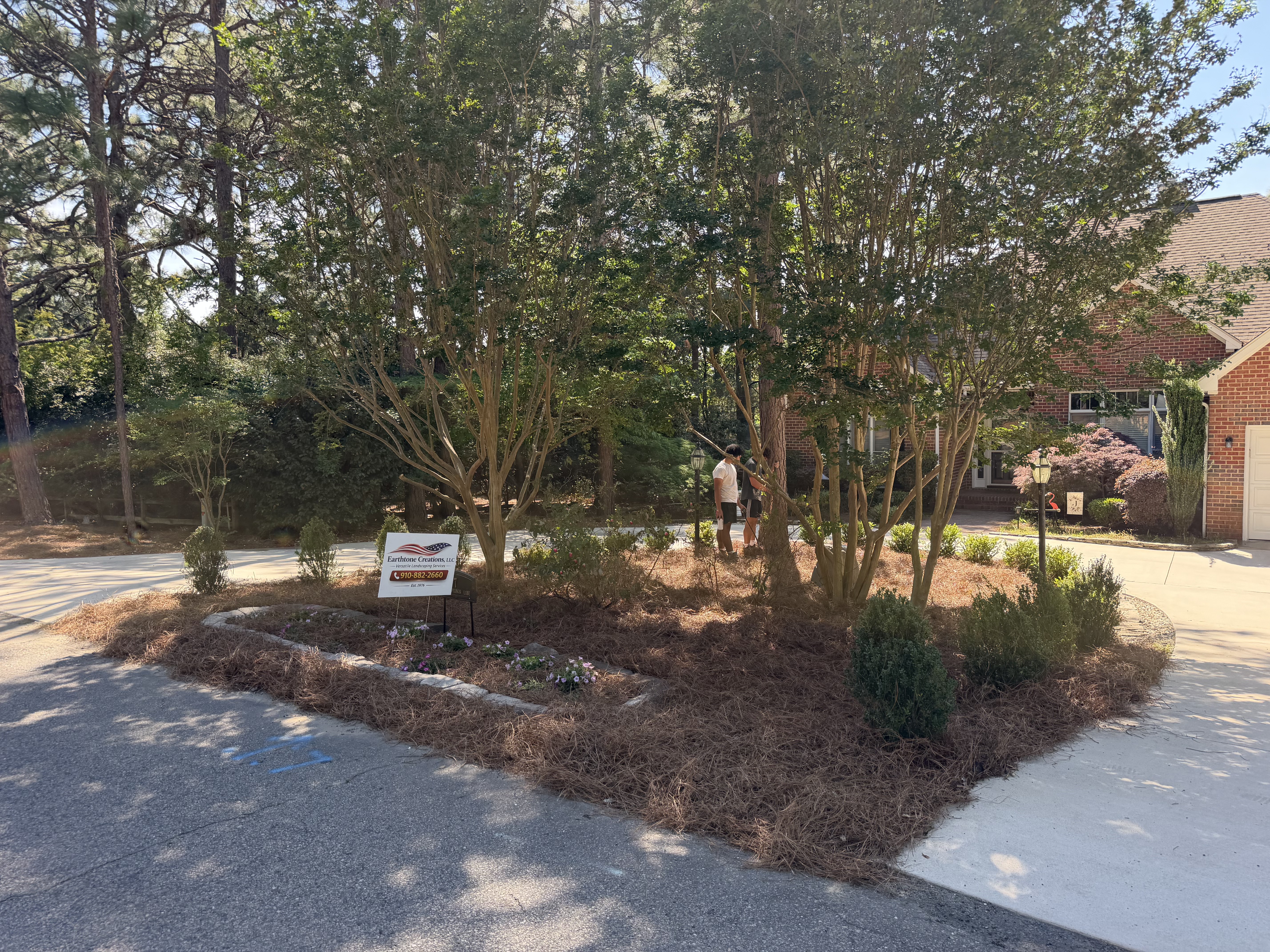 Pine straw and shrub bed installation Pinehurst NC